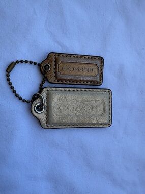 Coach Double Tag Keychain in Brown and Gold Metallic